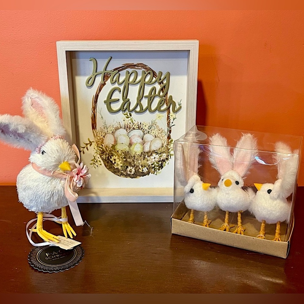 Easter Bunny Chick Home Decor with Wooden Framed Wall Sign